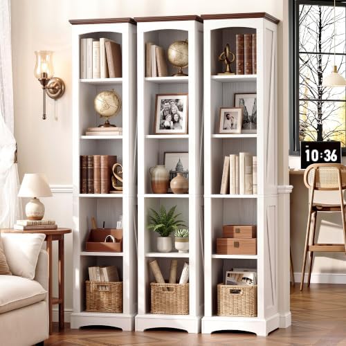 IRONCK 70" Tall Narrow 5-Tier Bookshelf, Farmhouse Bookcase White | White finish, anti-tip design, wood thick open shelf, cube storage for home office
