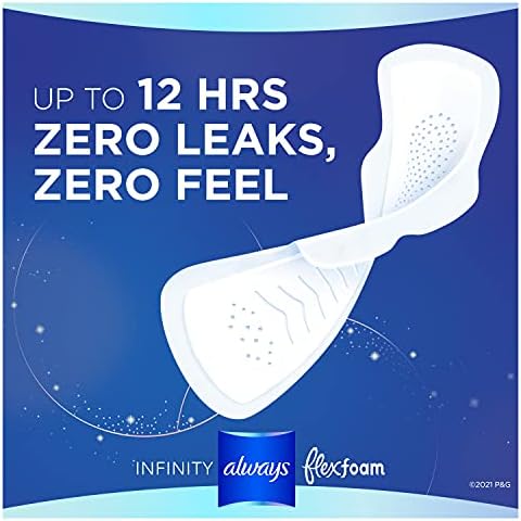 Always Infinity Feminine Pads for Women, Flexfoam Pads with Wings, Size 4, Overnight Absorbency, Unscented, 38 Count