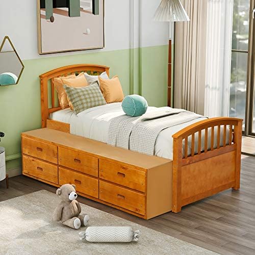 Harper & Bright Designs Twin Captain's Bed Storage Daybed with 6 Drawers for Kids Teens and Adults (Espresso)