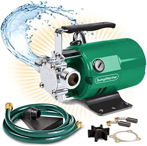 SumpMarine Water Transfer Pump, 115V 330 Gallon Per Hour - Portable Electric Pump with 6' Hose Kit, Remove Water From Pools, Rain Barrel, Aquariums