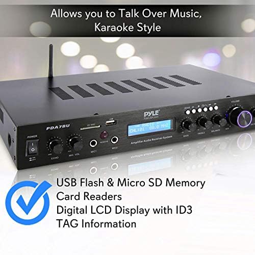 Pyle Bluetooth Home Theater Amplifier - 200 Watts into 5 Channels with Subwoofer Out, Easy Karaoke - Dual Mic, Wireless Streaming