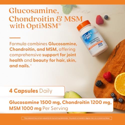 Doctor's BEST Glucosamine Chondroitin MSM - Joint Health Support Supplement for Women & Men, Nutritional Support for Joint Strength, Hair, Skin, & Nails, Gluten Free, Non GMO - 240 Capsules