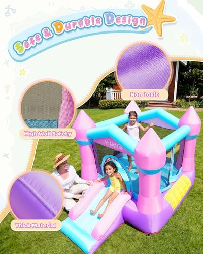 AirMyFun Pink Inflatable Toddler Bounce House with Blower, Indoor/Outdoor Jumping Castle for Kids 3-8, Inflatable Bouncy House with Slide, 82011B