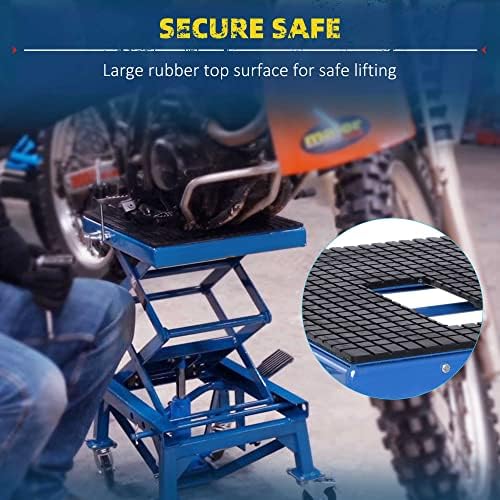 DURHAND 300 lbs Hydraulic Motorcycle Scissor Jack Lift Foot Step Wheels | for Small Dirt Bikes