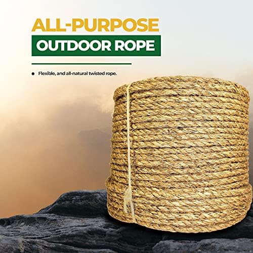 Twisted Manila Rope, Natural 3-Strand Fiber Rope for Landscaping, Decor, Railings, DIY Projects & Utility Use, Rustic for Indoor & Outdoor Applications - 1 in x 25 ft