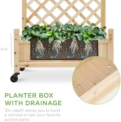 Best Choice Products Set of 2 48in Wood Planter Box & Diamond Lattice Trellis, Mobile Outdoor Raised Garden Bed for Climbing Plants w/Drainage Holes