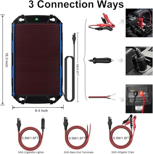 SUNER POWER Waterproof 12W 12V Solar Battery Charger & Maintainer Pro, Built-in UltraSmart MPPT Charge Controller