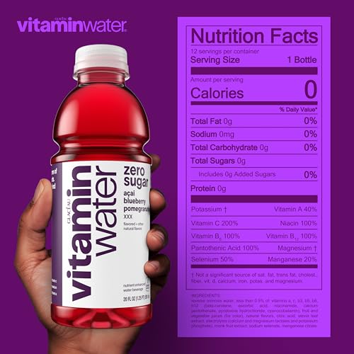 vitaminwater Squeezed Lemonade Zero Sugar, Flavored Water Beverage Bottles, 20 fl oz, 12 Pack