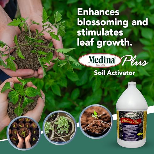 Medina Plus Soil Activator - Liquid Soil Loosener for Lawns & Gardens - Micronutrient-Rich Soil Conditioner & Softener - Used with House Plant Fertilizer, Liquid Plant Food for Houseplants - 1 End Qt