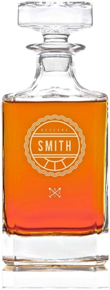 Swanky Badger Personalized Whiskey Decanter, Custom Whisky Decanter, 28 oz, 850ml, 8.5” x 3.5” x 3.5” (Modern)