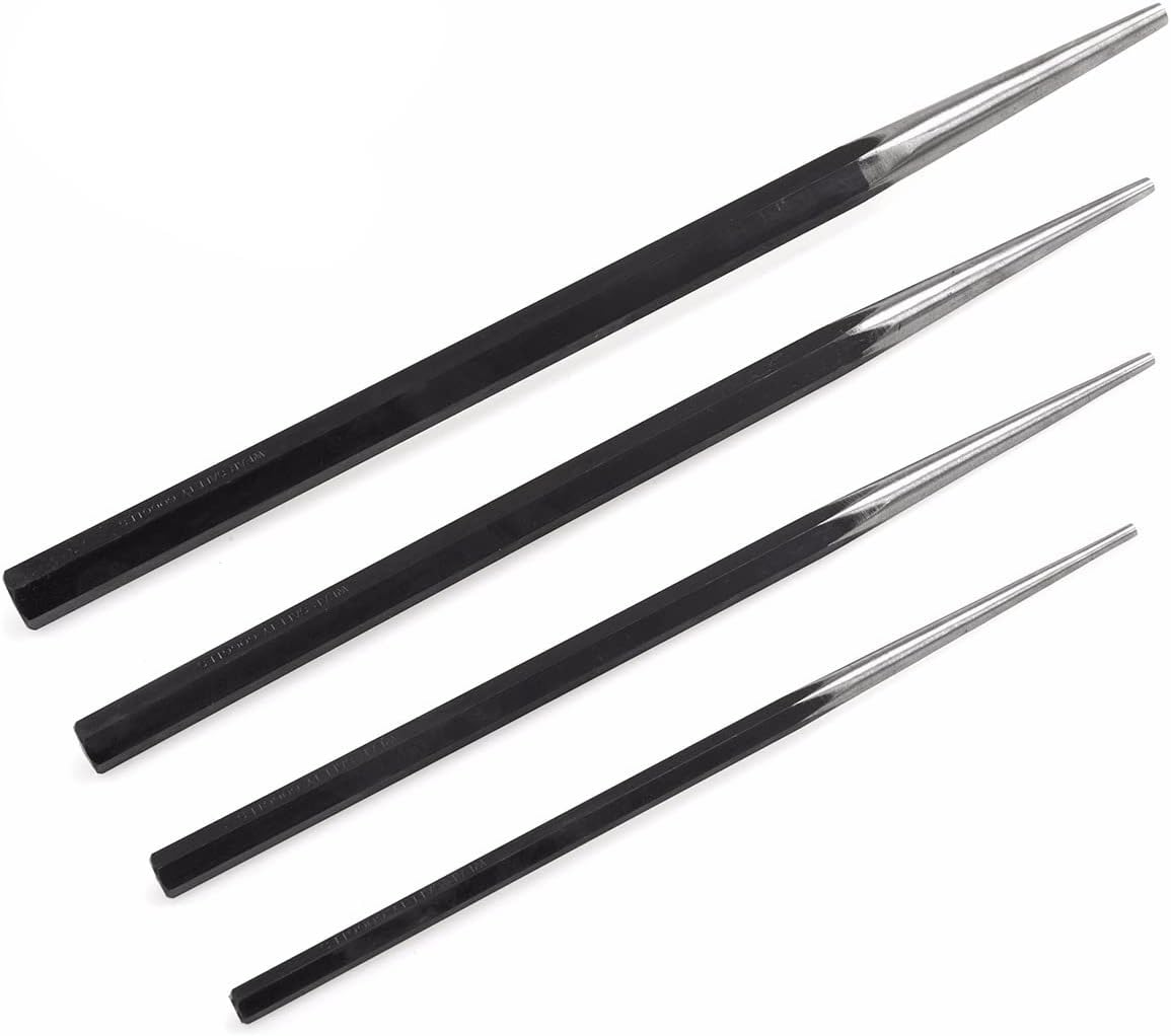 Stark USA 4-Pieces Long Taper Punch Set, Alignment Punch Set Tool Alignment Punch Kit Mechanics Steel 12" - 18" inch