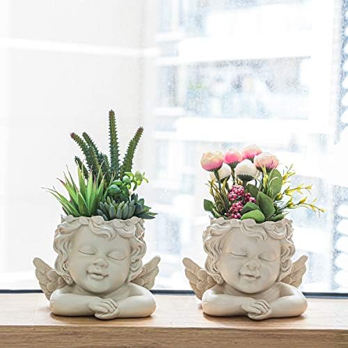 5.5 Inch Height Angel Statue Crafted Head Face Planter Pot