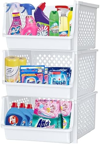 Skywin Stackable Storage Bins Open Front for Pantry Storage, 4 Pack - Black