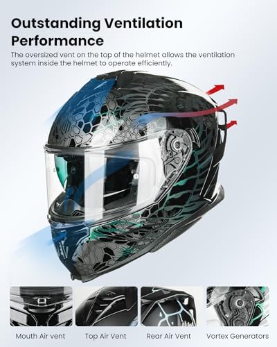 ILM Motorcycle Helmets DOT ECE Dual Visor Street Racing Helmet Full Face Powersports Cascos for Men Women Model MF567(Cobra Camaleon Gold, L)