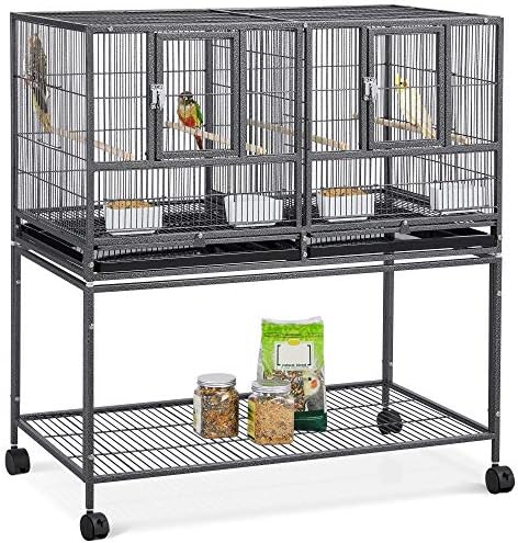 Yaheetech 41.5" Stackable Divided Breeder Breeding Parakeet Bird Cage for Canaries Cockatiels Lovebirds Finches Budgies Small Parrots with Rolling