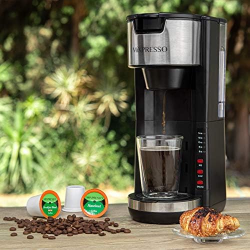 Mixpresso Black Single Serve Coffee Brewer K-Cup Pods Compatible & Ground, 30 oz Compact Coffee Maker Single Serve With 5 Brew Sizes Up To 14 Oz