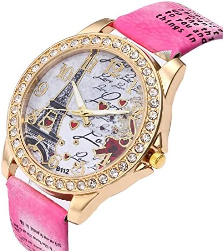 Wholesale PU Leather Strap Watch Mother Day Gift Bling Rhinestone Accented Eiffel Tower Ladies Women Watches
