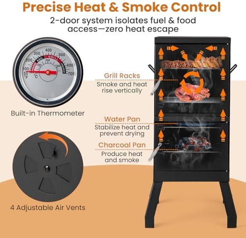 Giantex Vertical Charcoal Smoker, Outdoor BBQ Smoker Grill with Thermometer