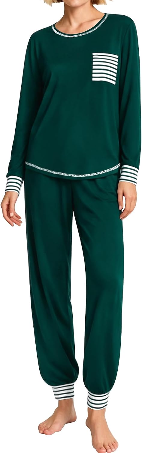 SWOMOG Women’s Pajamas Set Long Sleeve Sleepwear with Long Pants Soft Modal Loungewear Pj Set
