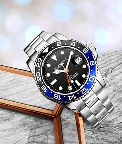 Stuhrling Original Men's Stainless Steel GMT Watch Quartz - 42mm Quartz Analog Wrist Watch for Men, Mens Quartz Watch, Stainless Steel Case