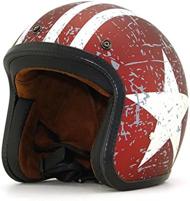 3/4 Open Face helmet, Motorcycle Helmet Flat with Rebel Star Graphic White + Red (M)