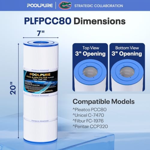 POOLPURE PLFPCC80 Pool Filter Replaces Pentair CCP320, Pleatco PCC80-PAK4