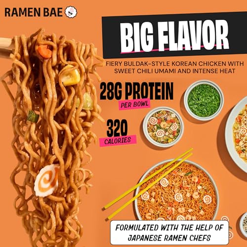 Ramen Bae Original Stir Fry Protein Noodles - 28g Protein, Garlic Soy | Air Dried Not Fried, Plant Based, Vegan Protein Noodles - Lower Carb & Fat - Savory & Bold with Hint of Spice (Pack of 6)