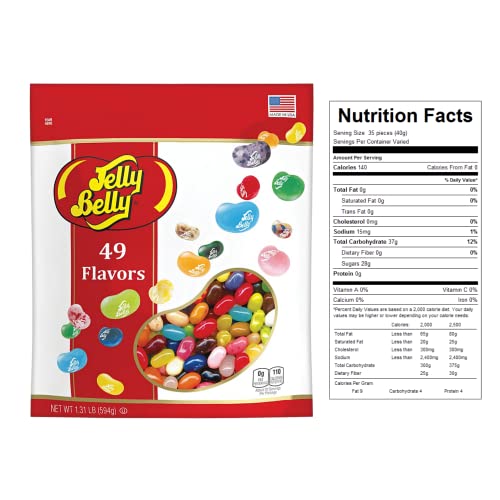 49 Assorted Jelly Bean Flavors Resealable Pouch, Gluten and Fat Free Shareable Bag of Fruity Chewy Candy, 1.31 LB