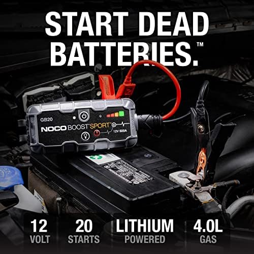 NOCO Boost GB20: 500A UltraSafe Jump Starter – 12V Lithium Battery Booster Pack, Portable Jump Box