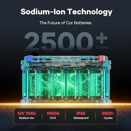 12V 70Ah Sodium Ion Car Battery, 1000CCA IP65 Waterproof Automotive Group Size 49 Battery for Car RV Marine