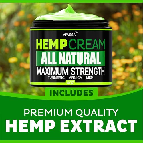 Natural Hemp Cream - Maximum Strength Gel - Hemp Cream with Arnica, MSM, Glucosamine, Menthol, Aloe, Turmeric, Boswellia - Fast Absorption, Non-Greasy