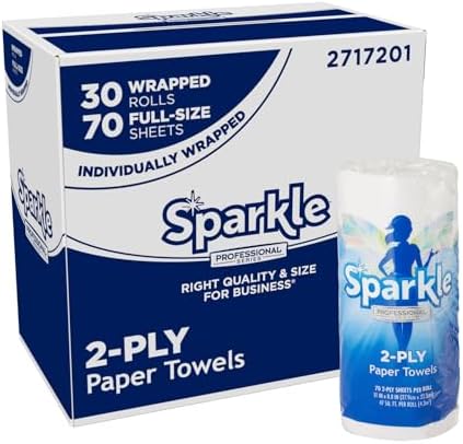Sparkle Professional Series by Georgia-Pacific PRO 2-Ply Perforated Kitchen Paper Towel Rolls, Individually Wrapped, White, 11” x 8.8” (LxW), 70 Sheets/Roll, 30 Rolls/Case, 2717201