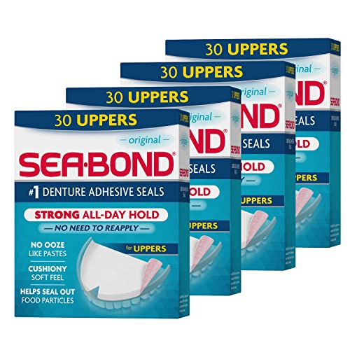 SEA BOND Denture Adhesive Seals, Original, Uppers, 30 Count (1 Pack) | Zinc-free denture adhesive seals for all-day hold. Soft cushiony seal without mess or ooze. Provides comfort and confidence.