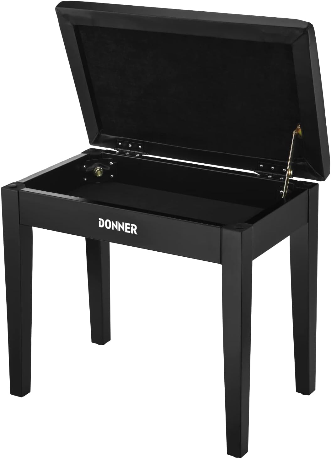 Donner Piano Bench with Storage, Solid Wood Keyboard Bench Piano Bookcase Stool Chair Seat with High-Density Sponges Pad, Black