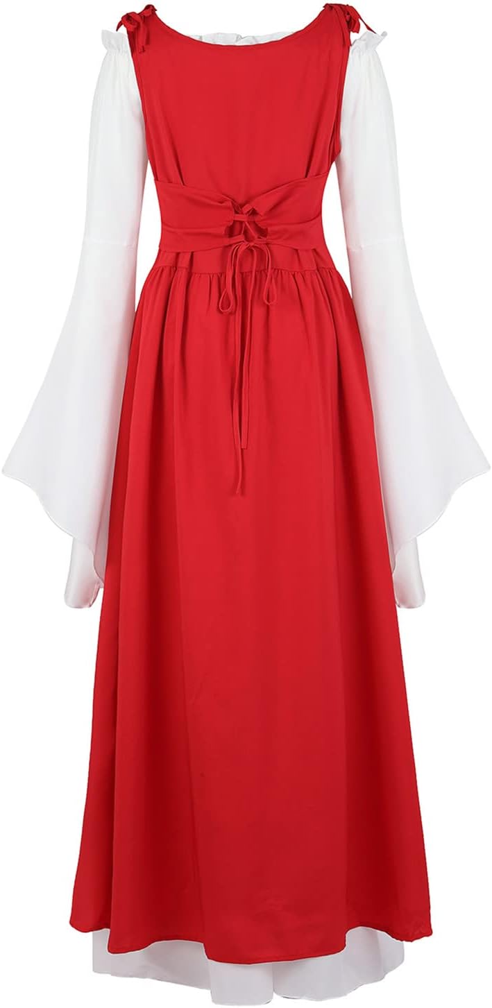 Kranchungel Renaissance Costume Women Dress: Flowy Long Sleeve Medieval Dress for Renaissance Faires & Medieval Festival