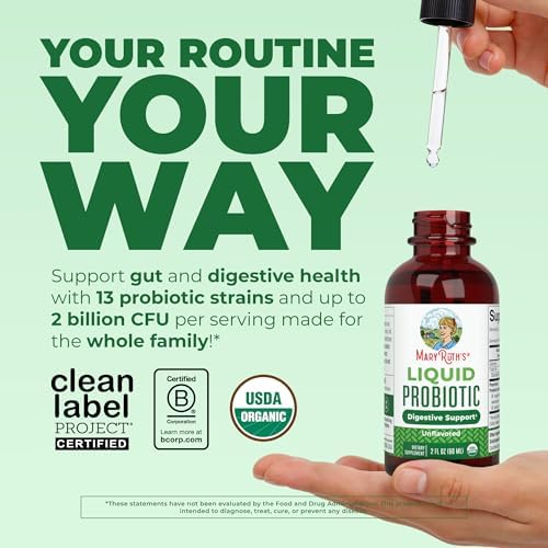 MARYRUTH'S Organic Liquid Probiotic, Digestive & Gut Health, 40 Servings | 2 Billion CFU, 13 Probiotic Strains, Gut Health & Digestive Support, Gas & Bloating Support, Vegan