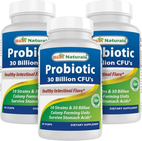 Best Naturals Probiotic 10 Strains & 30 Billion CFU Intestinal Flora, 60 Veggie Capsules (60 Count (Pack of 1))