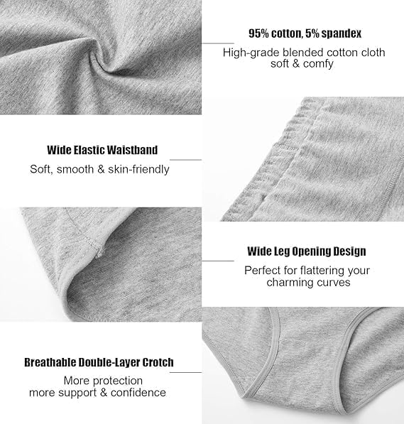 Women's High Waist Cotton Underwear Stretch Briefs Soft Comfy Ladies Panties MultiPack