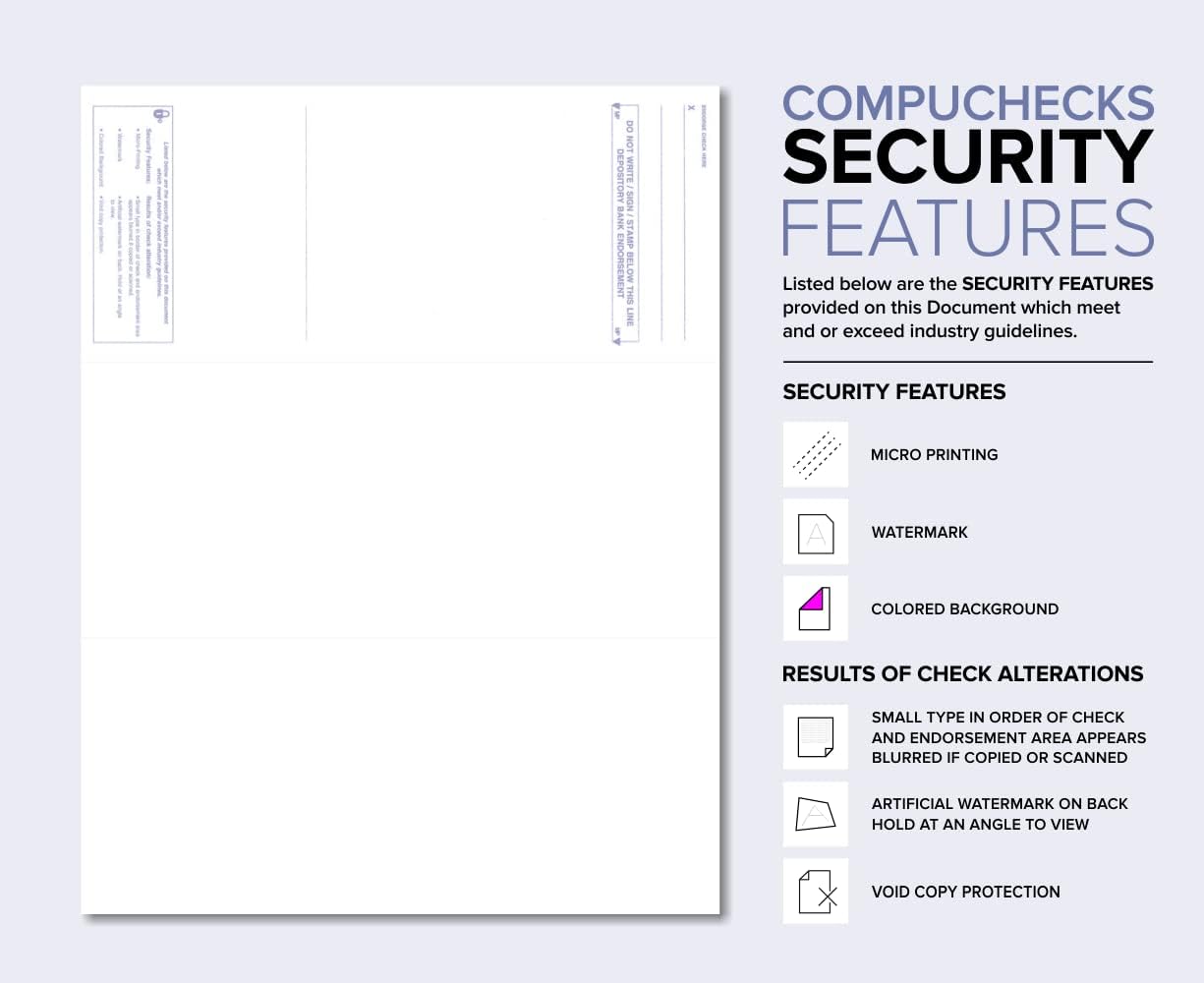 Compuchecks Blank Check Paper 500 Pack, Check on Top, QuickBooks Compatible | Blue Diamond High Security Computer Business Checks, Voucher on Bottom, 8.5x11, Works with Laser & Inkjet Printers, USA Made