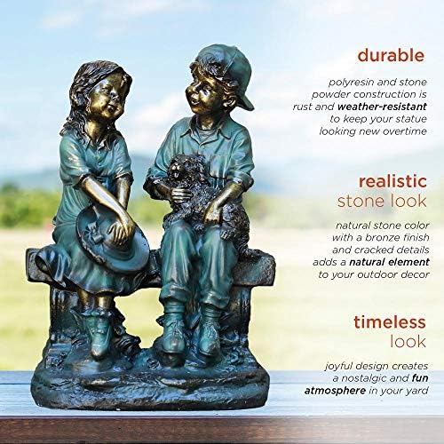 Alpine Corporation 26" Tall Indoor/Outdoor Girl Jumping Over Boy Statue Yard Art Decoration