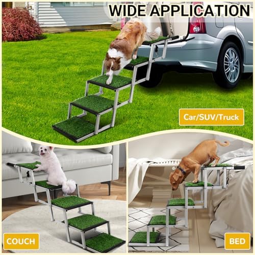 Foldable Dog Stairs for Car,17" Extra Wide Pet Ramp for Large Dog,6 Steps | 17" Extra Wide 200LBS Capacity Lightweight Portable Reinforced Pet Ramp for SUV Truck High Bed
