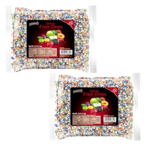 Colombina Delicate Fruit Drops, 4 Assorted Fruit Candy Flavors, Individually Wrapped, Ideal for Easter, Halloween, and Christmas, 2.2lbs (Pack of 1)
