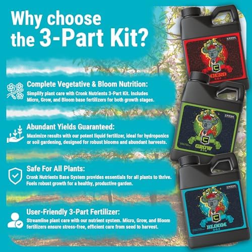 Cronk Nutrients 3-Part Kit: Micro, Grow & Bloom Base Fertilizers, 3 x 1L