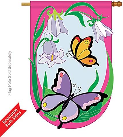 Two Group - Butterflies Garden Friends - Everyday Bugs & Frogs Applique Decorative Vertical House Flag 28" x 44"
