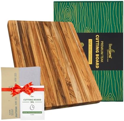 BEEFURNI Teak Wood Cutting Board with Hand Grip (20x15x1.25", M)