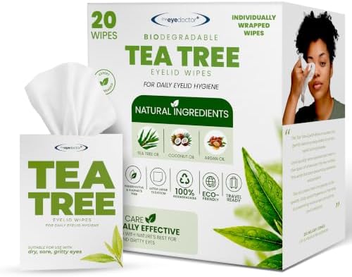 The Eye Doctor Tea Tree Oil Eyelid Wipes - 40 x Single Use Eye Cleaning Wipes for Daily Lid Care - Individual Preservative Free Sensitive Eye