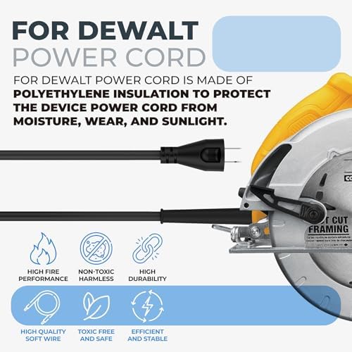 33007898 Power Cord, Compatible DW704 DW708 DW360 DW364 DWP849X DWP849 DW421, 10ft 16 Gauge 2 Wire Power Cord for Miter Saw, Circular Saw, Polisher