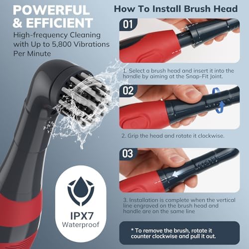 LifeBasis Cordless Electric Cleaning Brush | Power Scrubber with 5 Replacement Brush Heads for Bathroom Kitchen Grout Tile Crevice Corner (Batteries
