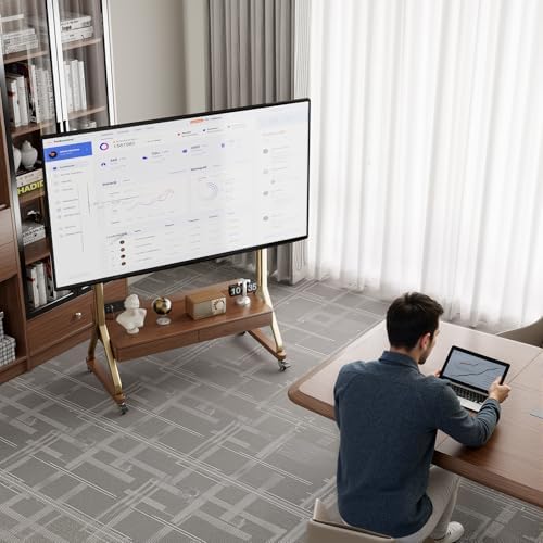 AnywaysWood TV Cart Rolling TV Stand with Wheels for Most 40-75" TVs up to 300lbs Height Adjustable, Tilting, Tall Heavy Duty TV Stand with 2 Drawers Power Strip, for Living Room