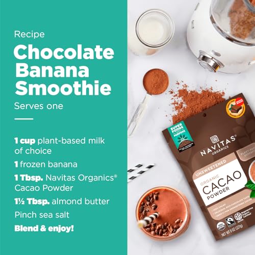Navitas Organics Cacao Powder - Cocoa Powder Substitute 1:1, For Hot Chocolate, Baking & More - Regenerative Organic Certified, Non GMO, Fairtrade